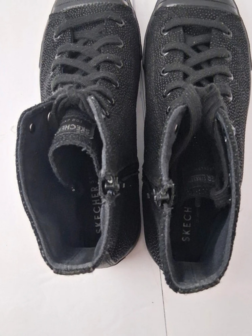 Skechers Street Womens High Top Sneakers 8.5 Black Leather Pebbled Zipper 774 - Picture 6 of 11